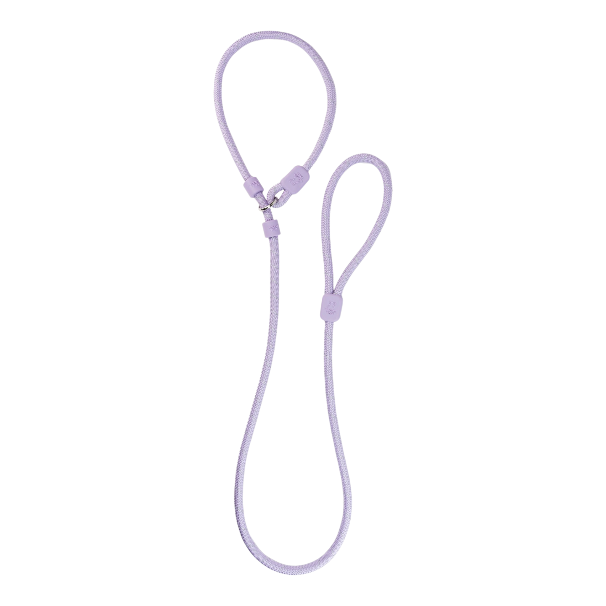 A light purple slip leash for pets with adjustable loops and a metal clip, laid flat on a white background.