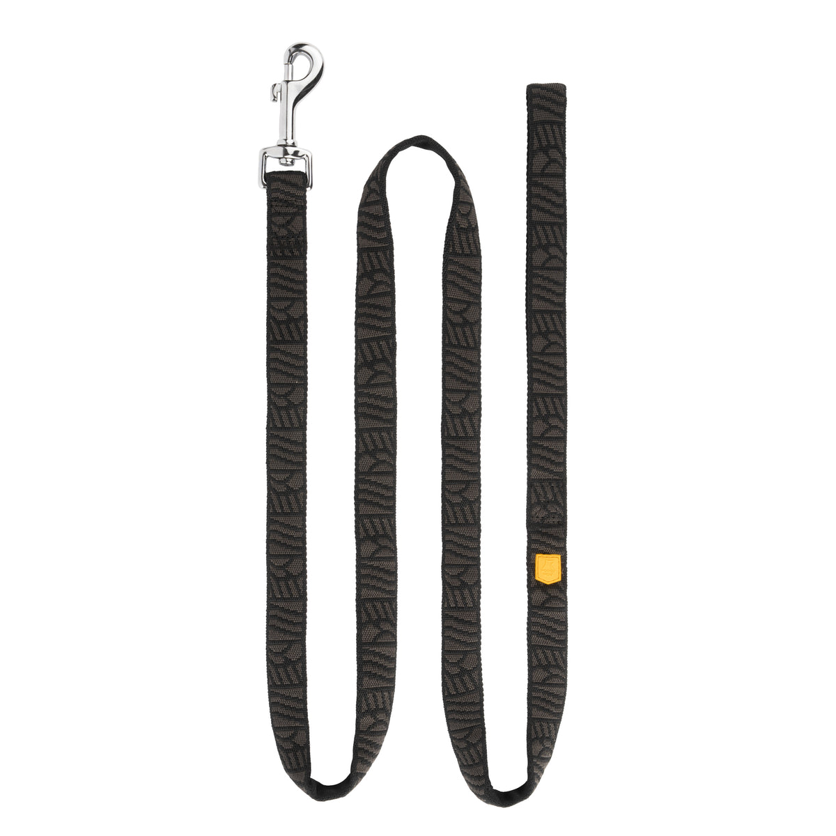 Black dog leash with a silver metal swivel snap hook.